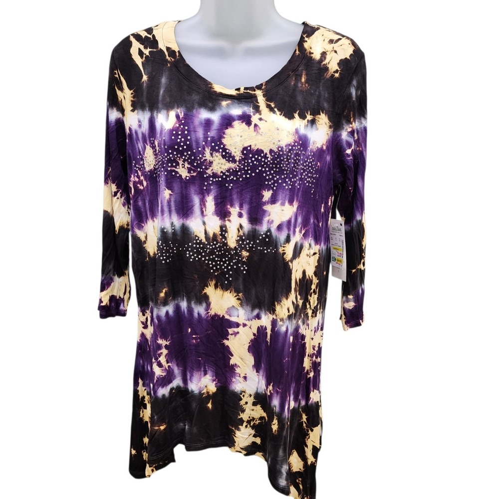 Thomas & Olivia Women's Small Beaded Tie Dye Tunic Top 3/4 Sleeve NWT Boho